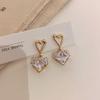 Trendy 14k Real Gold Crystal Heartearrings For Women Accessories Korean Fashion Jewelry S925 Silver Needle Shiny Zircon Ins Gift