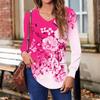 Women'S Puff Long Sleeve Shirts Pleated V Neck Fall Tunic Long Sleeve Printed Tops