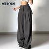 Shirring Casual Wide Leg Pants Women High Waist Street Basic Loose Sweat Trousers Korean Retro Gray Office Lady Pant