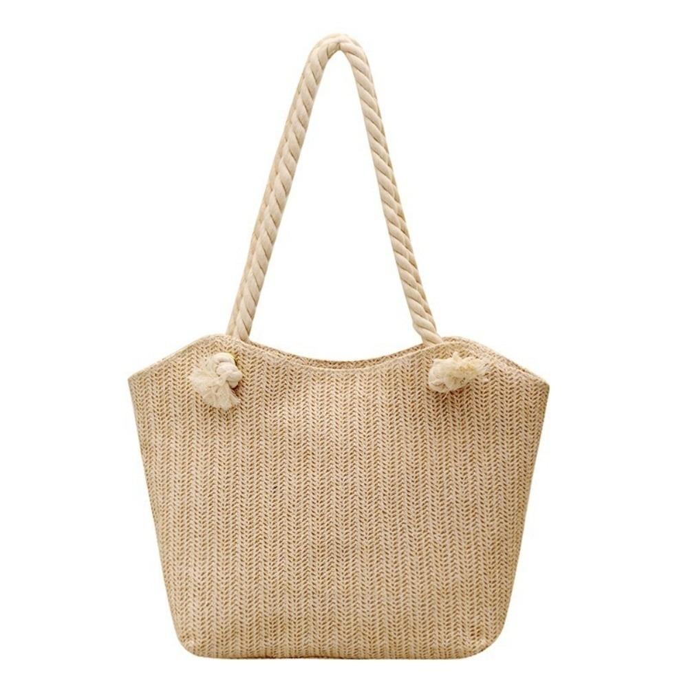 Solid Color Beach Handbag Bohemian Underarm Shoulder Bag Elegant Straw Tote Bag  Summer
