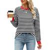Женская нижняя рубашка осень-зима новая мода контрастного цвета свободный круглый вырез полосатый топ с длинными рукавами