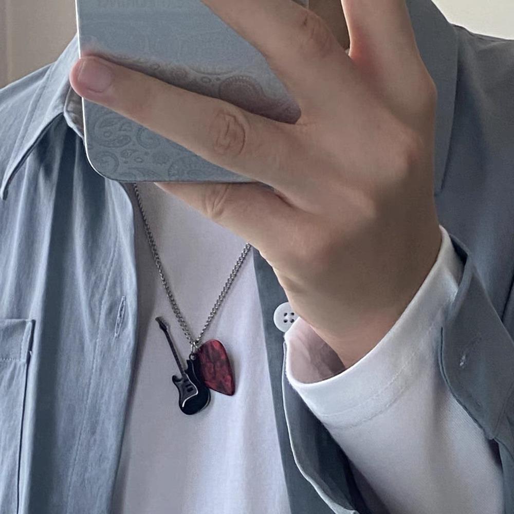 Titanium Steel Guitar Chain Choker Hip-hop Electric Guitar Sweater Chain  Boys