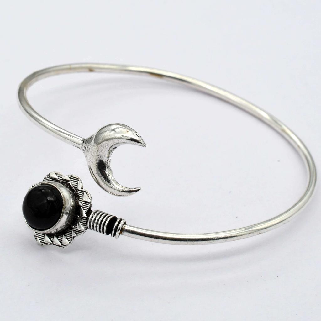 Black Onyx Gemstone Ethnic Handmade Adjustable Bangle Jewelry 8 Gms BN 157