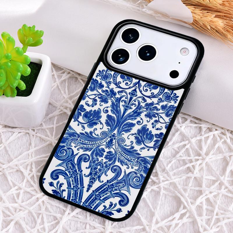 Сине-белая фарфоровая чехол-накладка для iPhone 17 Air 16 15 11 12 14 13 Pro Max Ударопрочный чехол