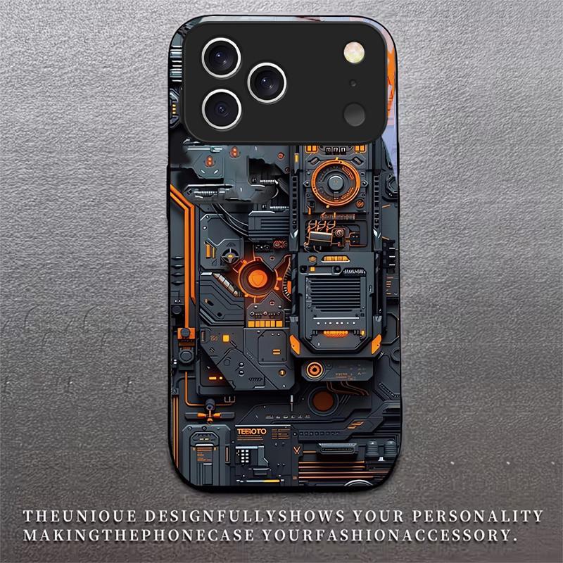 МеханическийCircuit Core Черный чехол для телефона Apple для iPhone 17 16 15 14 13 12 11 Pro Max 17 Air 6 7 8 Plus 5 XR X Стеклянный черный чехол
