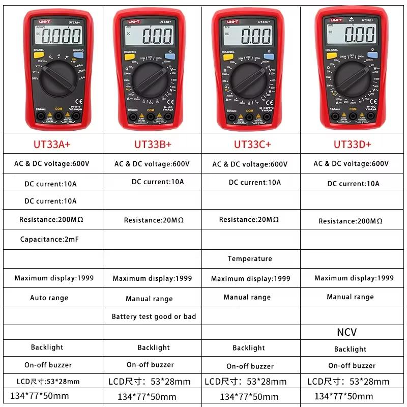 UNI-T UT61E+ UT61D+ UT61B+ UT33A UT33B UT33C UT33D Plus Professional Digital Multimeters True RMS Automotive Multimetro