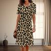 Женская мода изящный леопардовый принт принт лето весна короткий рукав О-образный вырез повседневные платья