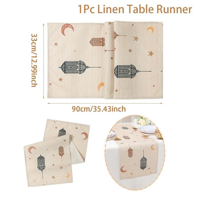 1Pcs Ramadan Eid Mubarak Polyester Table Runner Party Decor Moon Lantern Eid Dining Table Runners Ramadan Decorations
