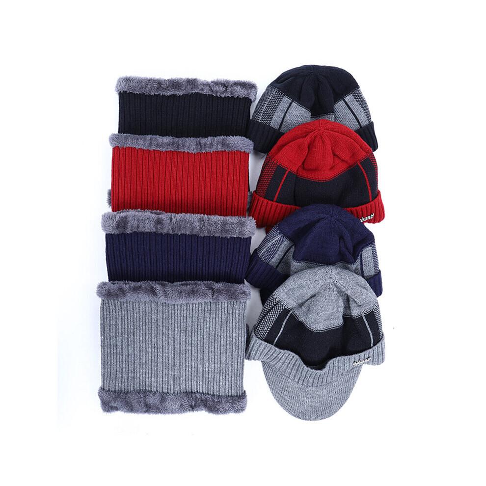 Unisex Knitted Duckbill Hat Scarf Warm Hat Knit Visor Beanie Beanie with Brim Cap Fleece Lined Winter