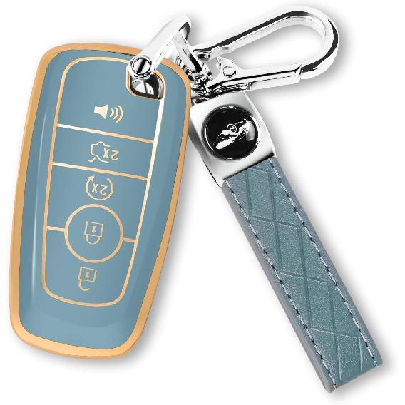 For Ford Key Fob Cover with Keychain, Soft TPU Key Case Shell Full Protection for Ford Explorer Fusion Escape Edge Expedition F150 F250 F350 F450