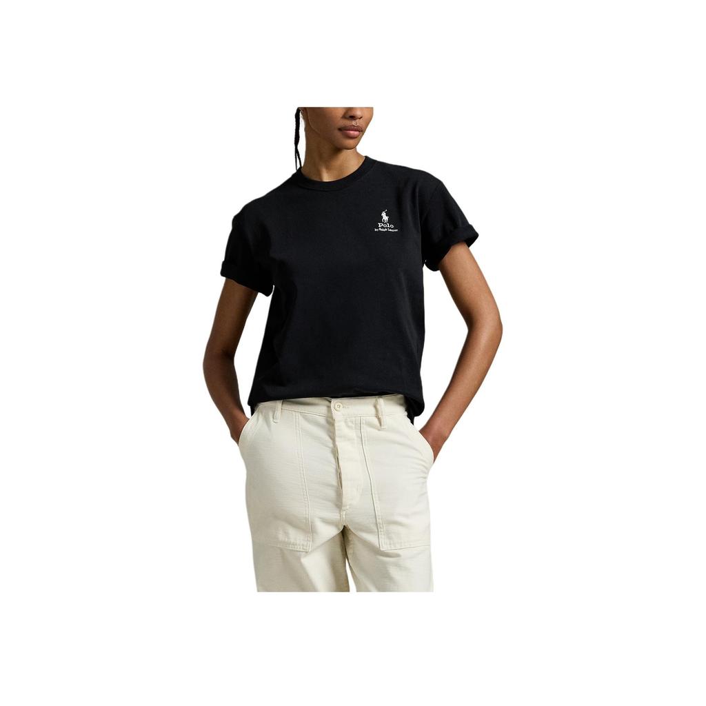 Polo Ralph Lauren Однотонная трикотажная футболка с круглым вырезом и короткими рукавами, стандартная, женская, черная 211971712-002