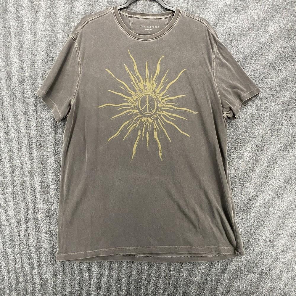 Мужская винтажная футболка с принтом John Varvatos Мир Солнце Потертая Серая XL Унисекс