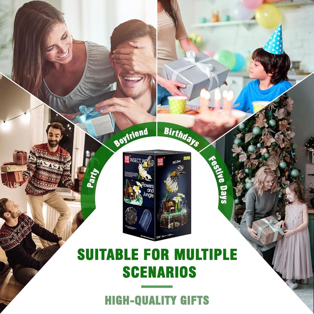 MOULD KING 10104 Набор для сборки коллекции насекомых пчел с музыкальной коробкой для показа рождественских украшений в подарок