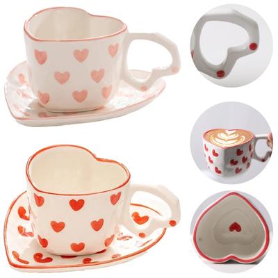 Керамическая чашка Love Coffee Tea, креативная чашка в форме сердца с блюдцем, фарфоровые чашки для кофе и молока, бутылка для воды с тарелкой, кружки для напитков
