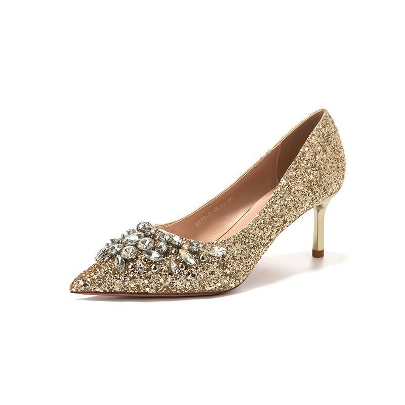 8777-3 Туфли-шпильки со стразами: Вечерние и свадебные туфли на высоком каблуке для женщин во французском стиле