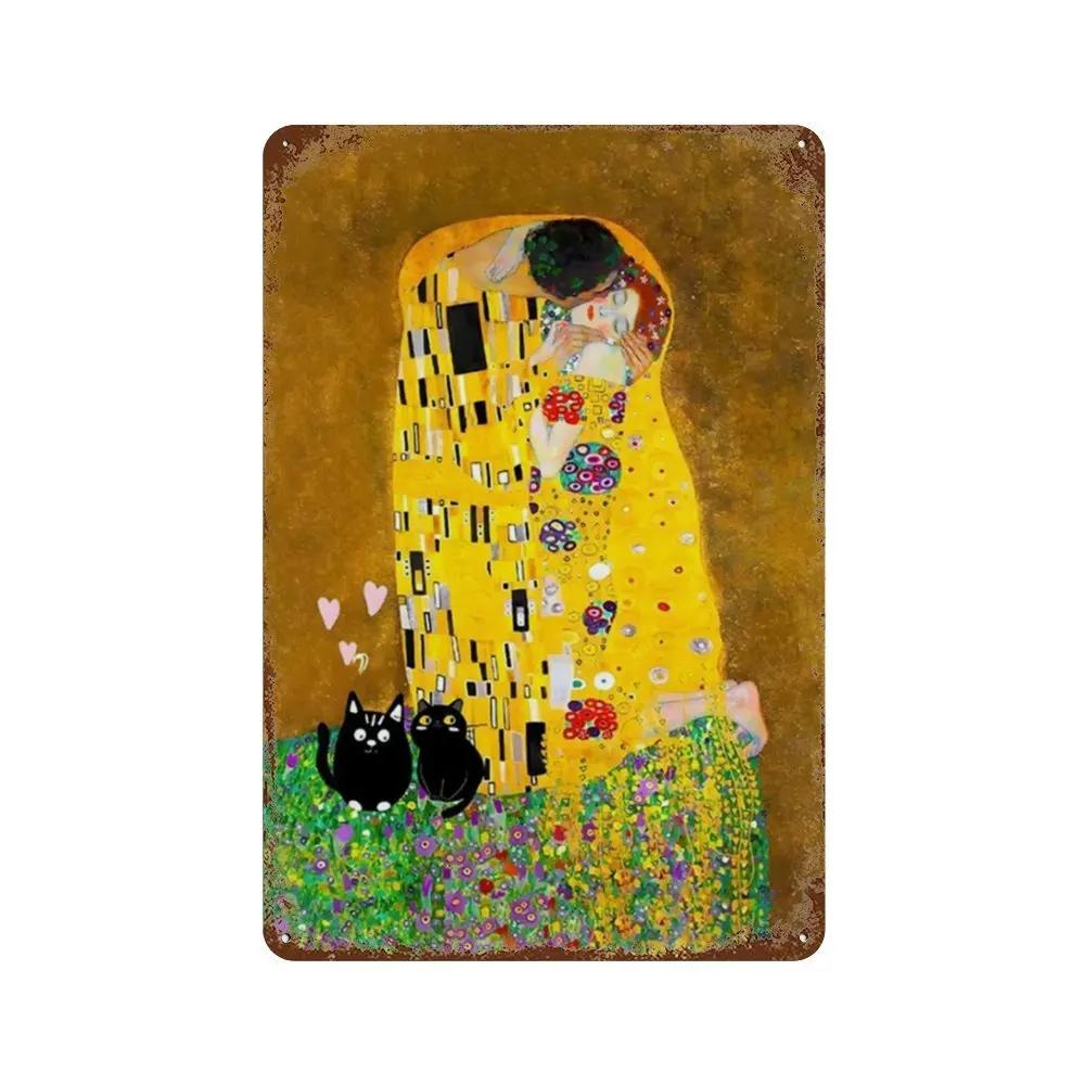 Знаменитая картина «Мона Лиза Звездная ночь» с забавным черным котом, постер, металлическая жестяная вывеска, табличка, настенное искусство, домашний декор для гостиной, спальни