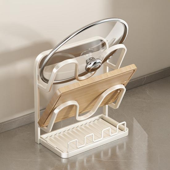 Подставка для хранения крышек от кастрюль Держатель для крышек от кастрюль с подставкой для ложки во время готовки Органайзер для крышек из углеродистой стали со съемным поддоном для капель для кухонных шкафов