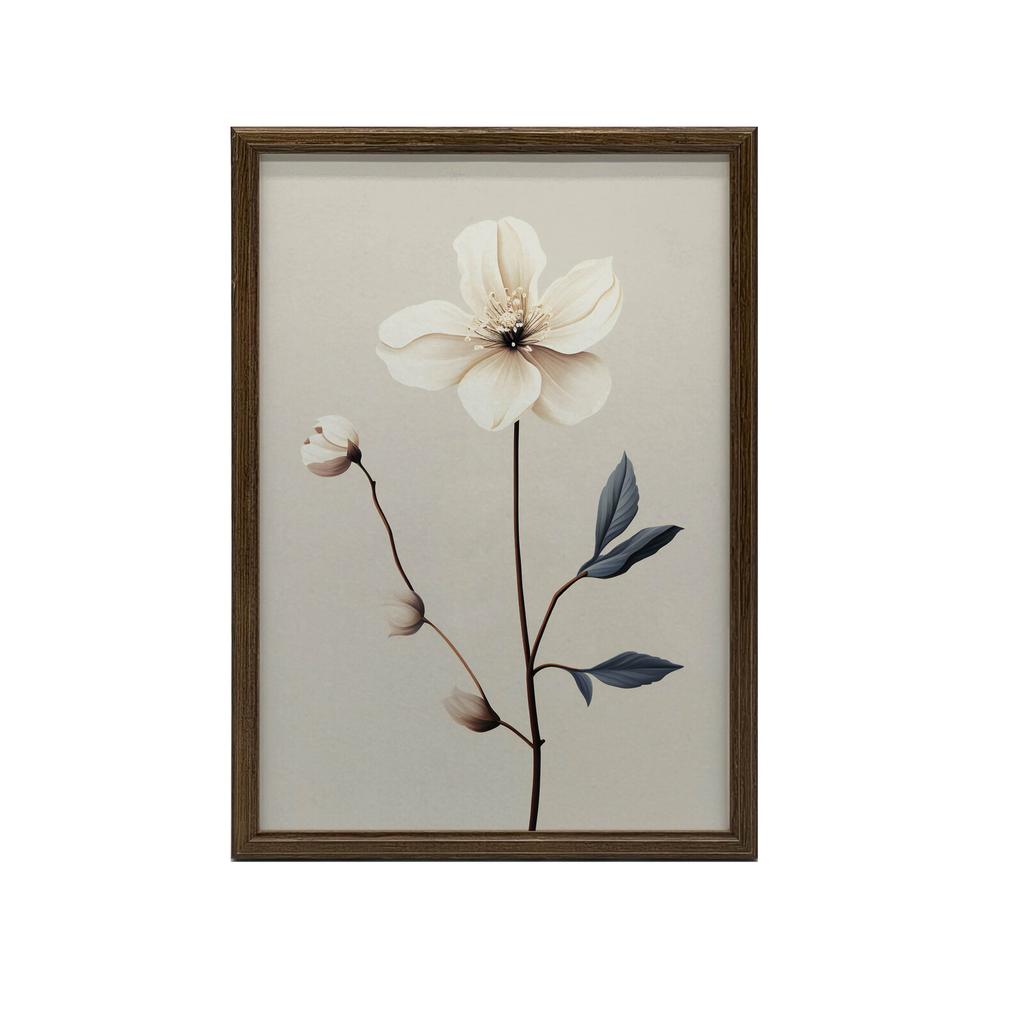 White Anemone - Minimalist Beauty White Anemone - Minimalist Beauty, 30X40 Cm, Dark Brown Wooden Frame, 230 Gsm Matte Paper