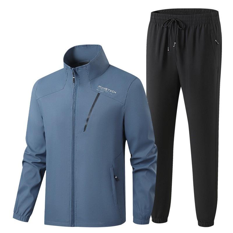 Mens Lightweight Sportswear Set Running Walking Outdoor Activity Casual Long Sleeve Top Pants