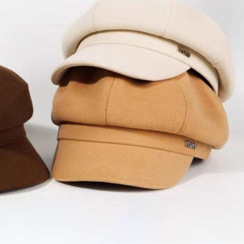 Casual Solid Color Octagonal Hat Big Head Circumference Windproof Bowler Hat Gold Label Painter Cap Women