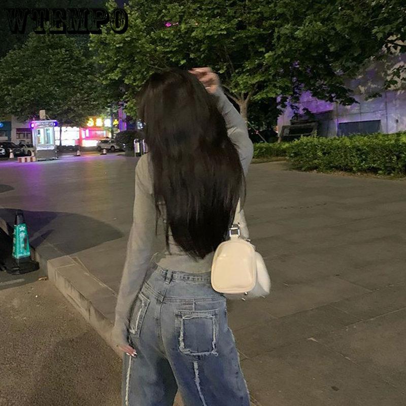 WTEMPO Y2K рубашки с длинным рукавом женские Harajuku корейские тонкие рыжие серые топы женские однотонные повседневные футболки с длинными рукавами уличная одежда