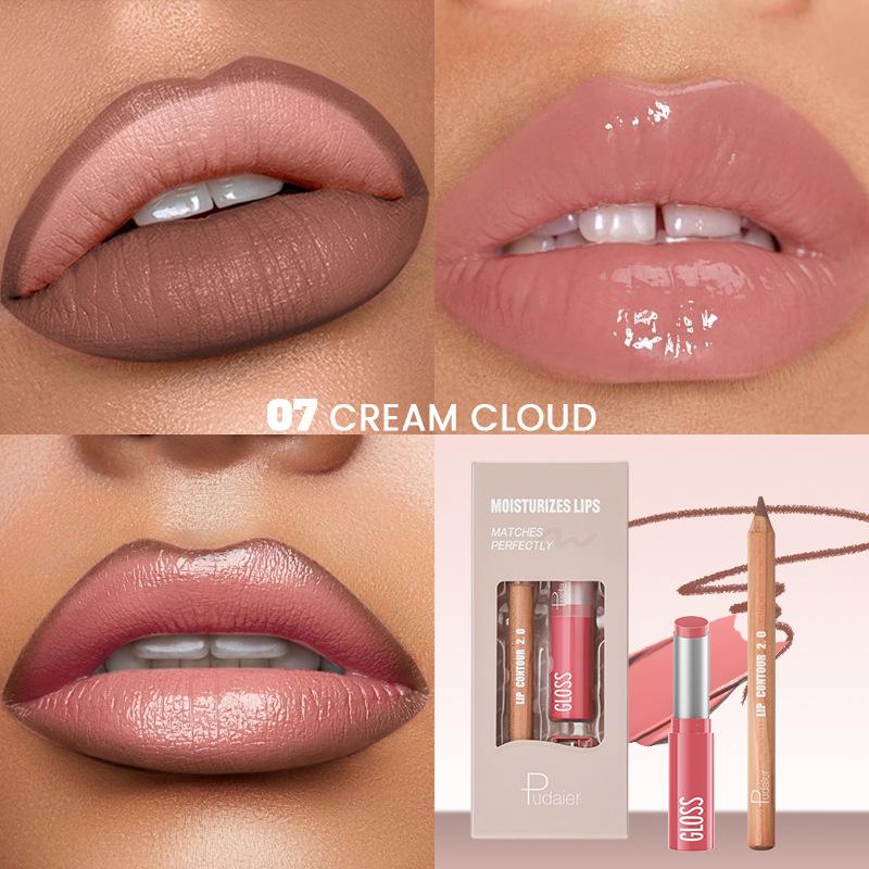 2 шт. набор помад-блесков для губ с эффектом водного света, с глянцевой блестящей желейной помадой и матовой подводкой для губ, контурный макияж