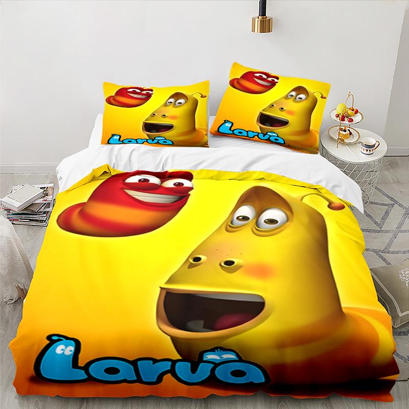 3PCS Larva Bedding Set Printed Duvet Cover Closure Includes 1 Duvet Cover & 2 Pillowcases for All Seasons Bedroom Decor