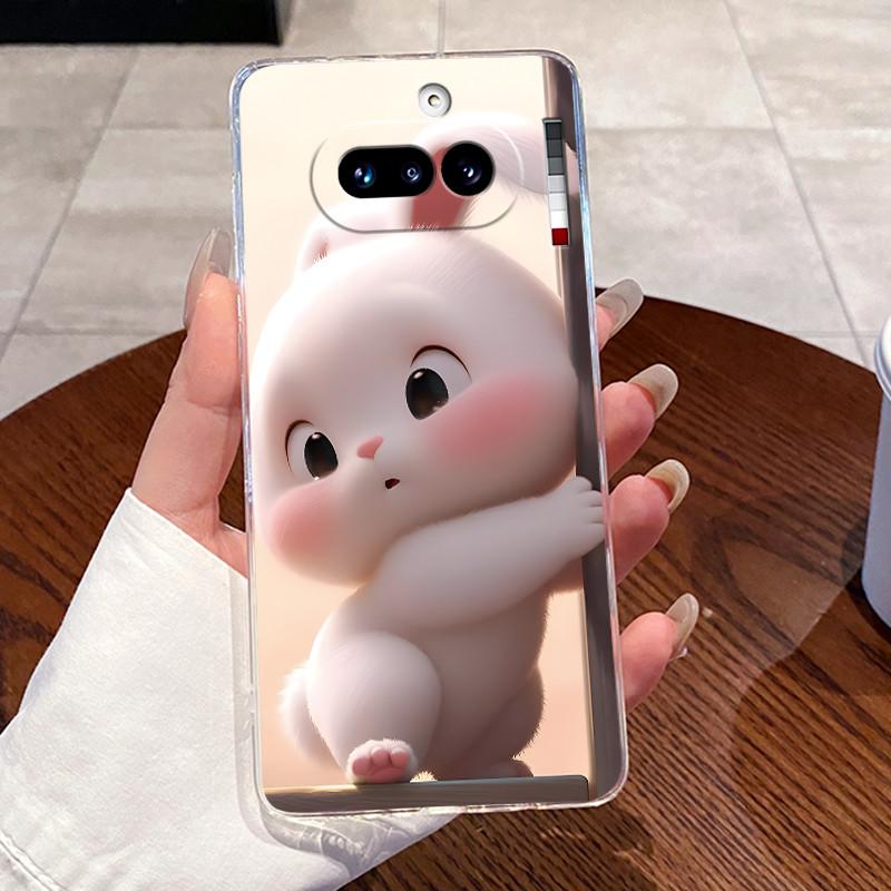 Гелевый чехол для Nothing Phone 4A Capa Coque Прозрачный силиконовый мягкий ТПУ задняя крышка Милый кот Кролик Сердце Защитный чехол Fundas