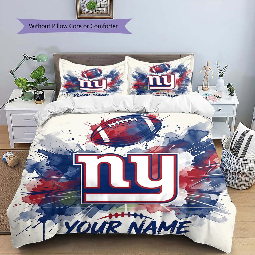 Custom Name New York Giants2 Pattern Bedding Quilt Set Home Decoration Gift (1 * duvet cover + 2 * pillowcase without core)