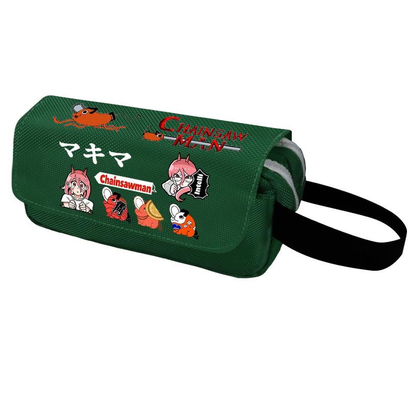 Chainsaw Man Pencil Case Cartoon Anime Stationery Organizer Double Zipper Large Capacity Students