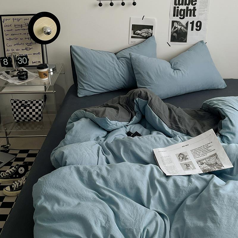 Простыня Пододеяльник Голый Сон Чистый Хлопок Набор из Четырех Предметов Стиранный Хлопок Мягкая Простыня Пододеяльник Однотонное Постельное Белье