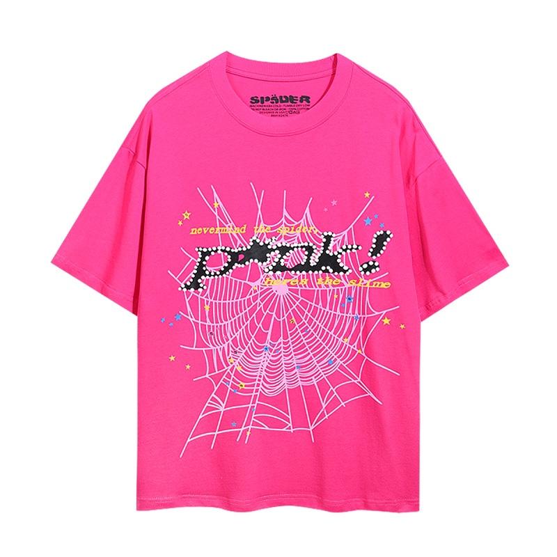 24S cross-border European and American trendy brand Sp5de spider web 555 portrait letter foam short-sleeved t-shirt men's and women's high street 