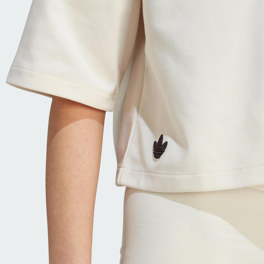 Adidas Укороченная футболка с короткими рукавами и тремя полосками Originals Trefoil, женские топы, бежевые, IM1830