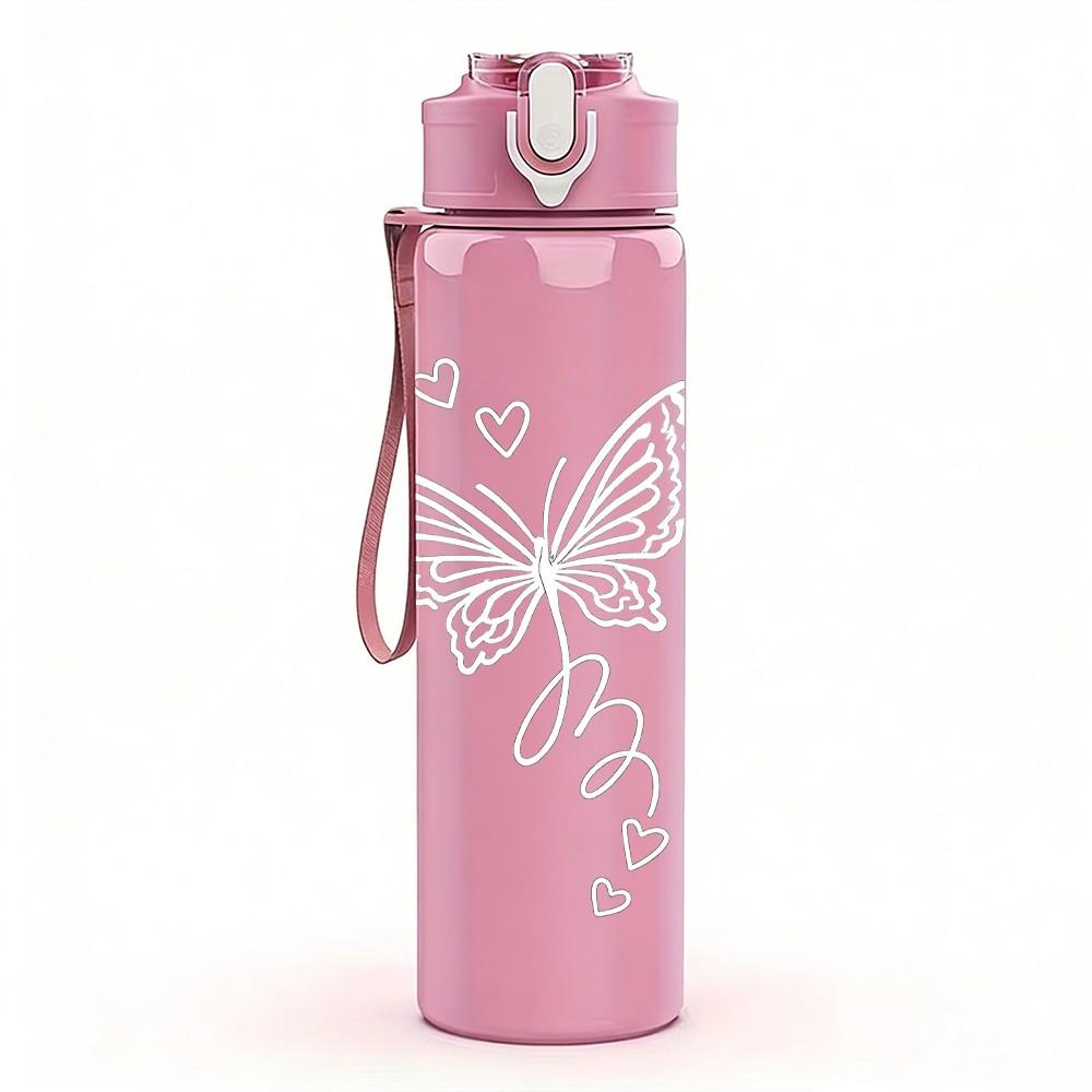 1PC Dragonfly Thin Line Drawing 750ml Color Plastic Sports Water Bottle Leakproof Flip Straw Lid Suitable for Sports Office Home Use