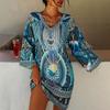 Plus Size Beach Cover Up Robe Plage Sarong Swimsuit Cover Up Fashion Print Mujer Beachwear Bathing Suit Women Maxi Dress