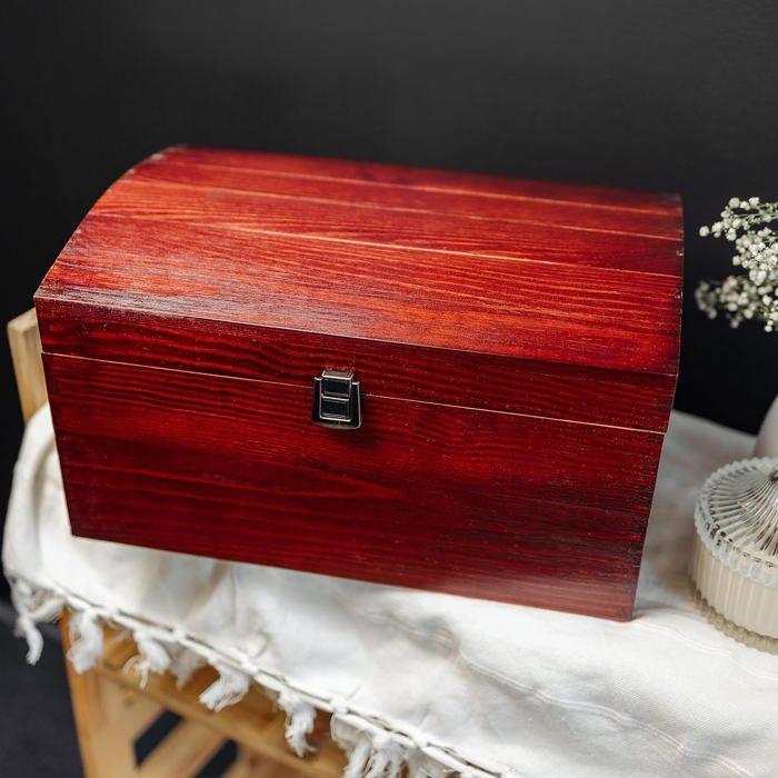 Coffre Boîte de Rangement - Creative Deco - Bois Rouge - 34,5 x 25 x 19,2 cm - Fermoir - Couvercle Courbé