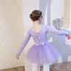 Girls' Long Sleeve Winter Ballet Dress - Purple Sequin Skirt and Gauze, Pure Cotton, Perfect for Dance Practice and Exams