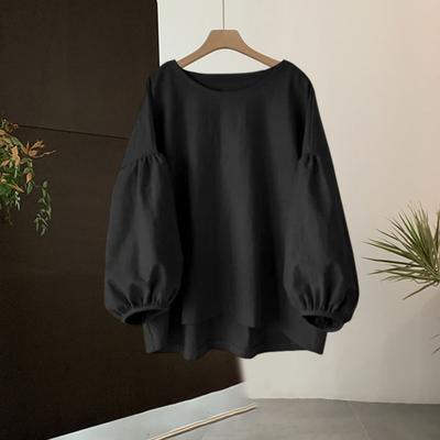 Женские топы с круглым вырезом, пышные, с длинным рукавом, однотонные, с пуловером
