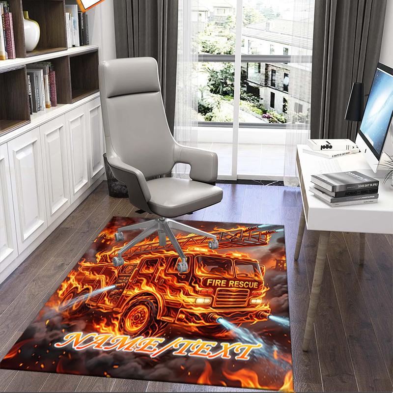 1PC Custom Name Fire Truck Inferno Theme Floor Mat Ideal for Living Room, Game Rooms, Office, Bedroom, Office Floor Mat , Floor Mats for Home