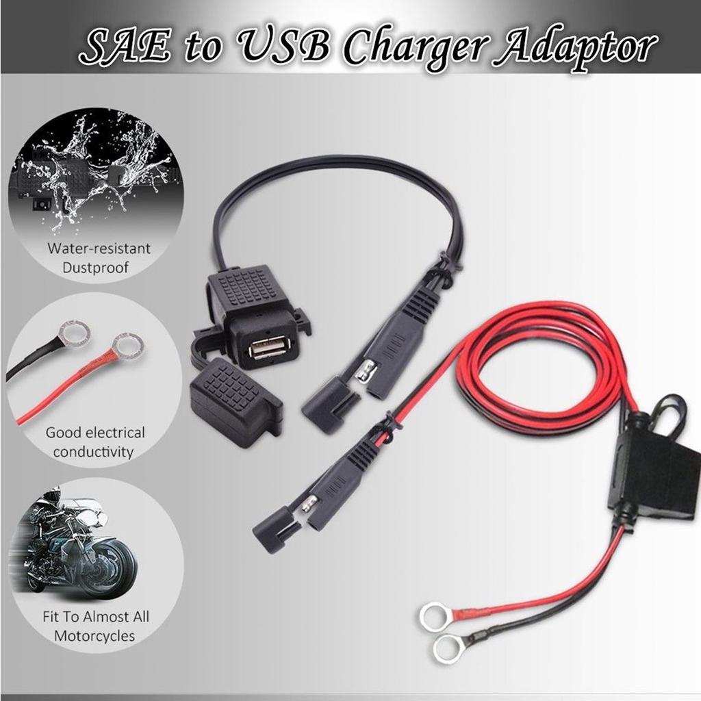 12V Waterproof Motorcycle SAE To USB Phone GPS MP4 Charger Cable Adapter Inline Fuse Power Supply