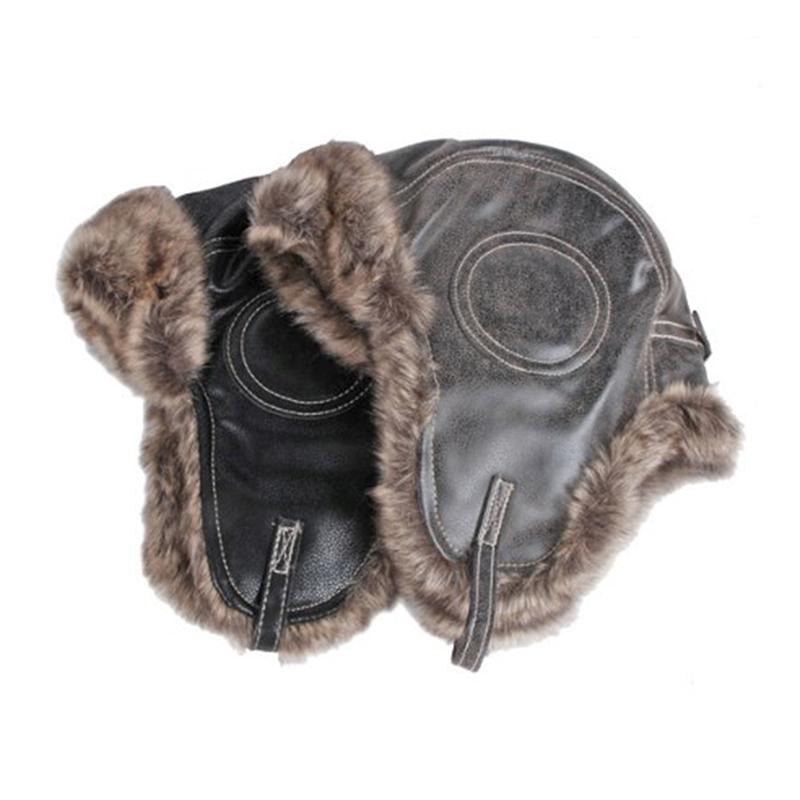 1Pc Men Women'S Pilot Aviator Bomber Trapper Hat Faux Fur Leather Snow Cap With Ear Flaps Pilot Winter Bomber Hat Ushanka Hat