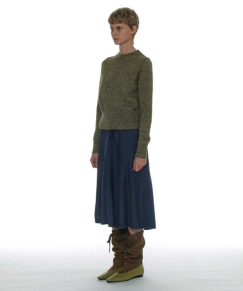 Partimento Women Drawstring Leather Slouch Tall Boots_Olive