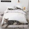 3D Cat King Queen Пододеяльник Прекрасный серый белый комплект постельного белья для котят для детей подростков взрослых шотландская вислоухая мягкая наволочка из 2/3 предметов