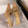 2025 весна и осень новые замшевые туфли-лодочки с бантом и вырезами, на высоком каблуке, женственные, с закрытым носком, полушлепанцы
