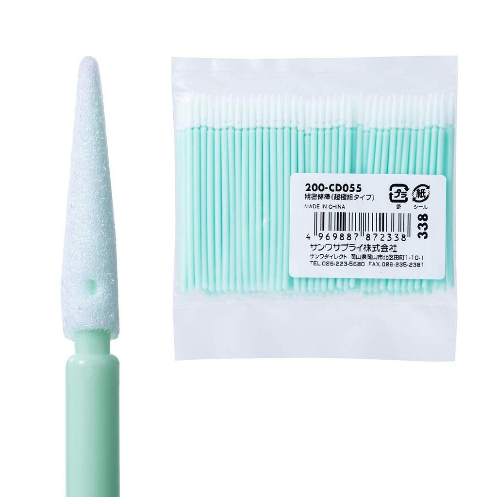 SANWA DIRECT Точные хлопковые треугольные чистящие палочки, ультратонкий кончик 0,8 мм, кончик, пластик, 100 шт., очиститель, 200-CD055