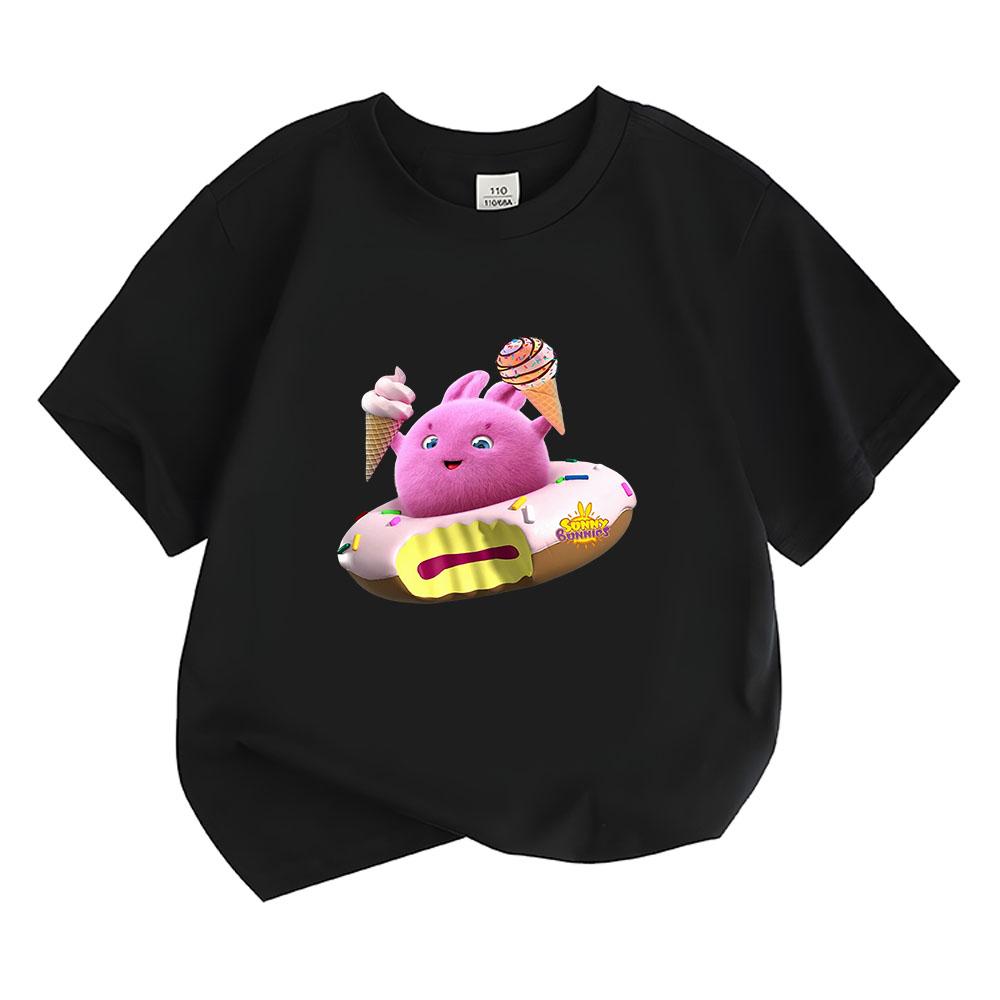 Детская футболка Sunny Bunnies Мультфильм Хлопок Детские футболки Узор с мороженым Милые Топы для Мальчиков и Девочек Круглый Вырез Короткий Рукав Лето