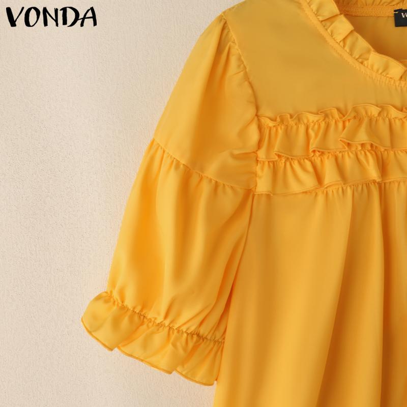 VONDA Женские летние блузки с короткими рукавами и оборками с круглым вырезом