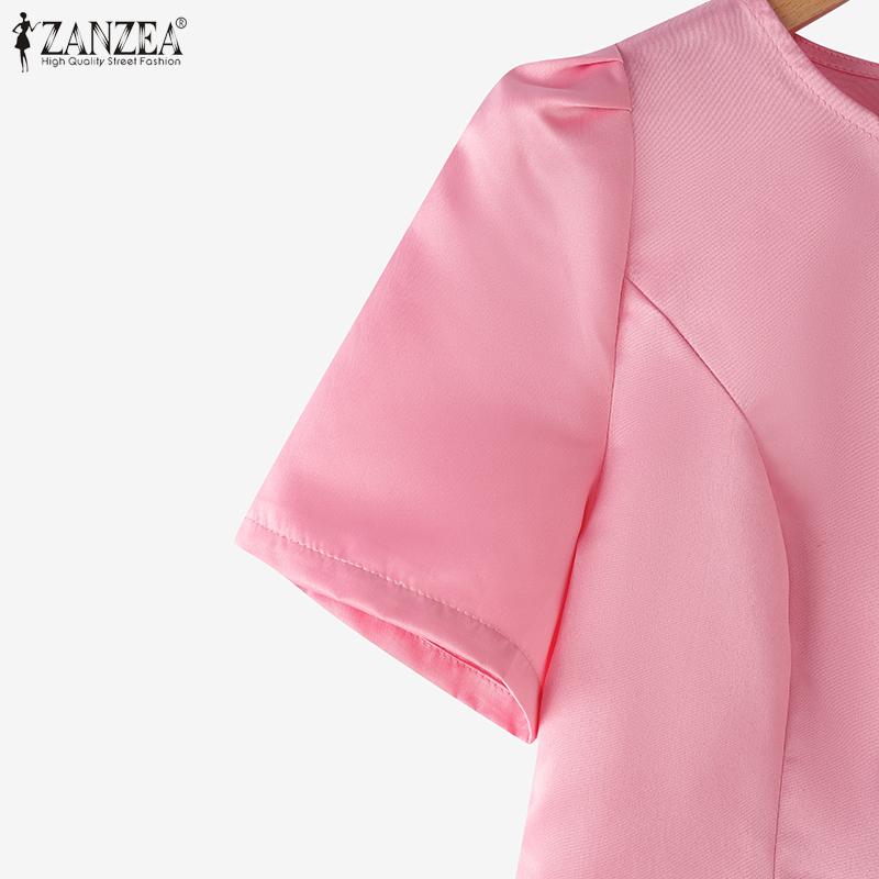 ZANZEA Женская летняя повседневная блузка с круглым вырезом и коротким рукавом