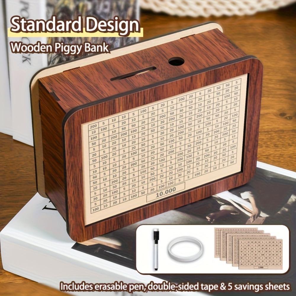 Деревянная копилка с дизайном мультяшного кота, многоразовая копилка с счетчиком целей, большая емкость, счетчик наличных, сейф