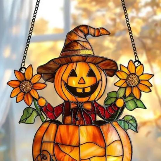 Подвеска на Хэллоуин, расписанная вручную витражная оконная подвеска со шнурком, легко подвешивается, ловушка для солнца, украшение для внутреннего окна